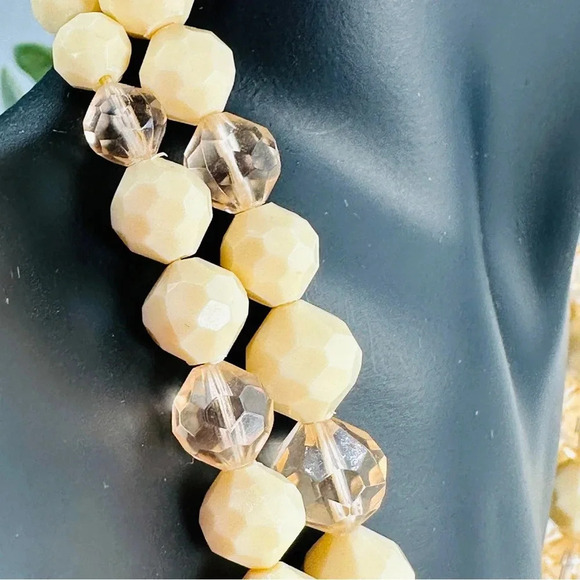 Vintage Beaded Necklace Signed Germany Double Strand Faceted Peach Cream… - Picture 4 of 9